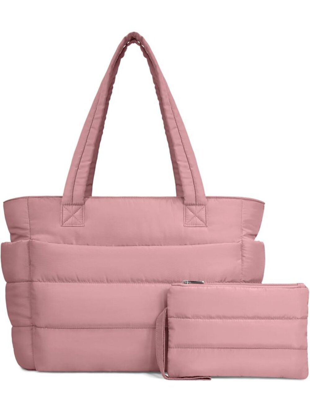 Women's Dark Pink Travel lightweight Puffy Tote Handbag Quilted Shoulder Bag